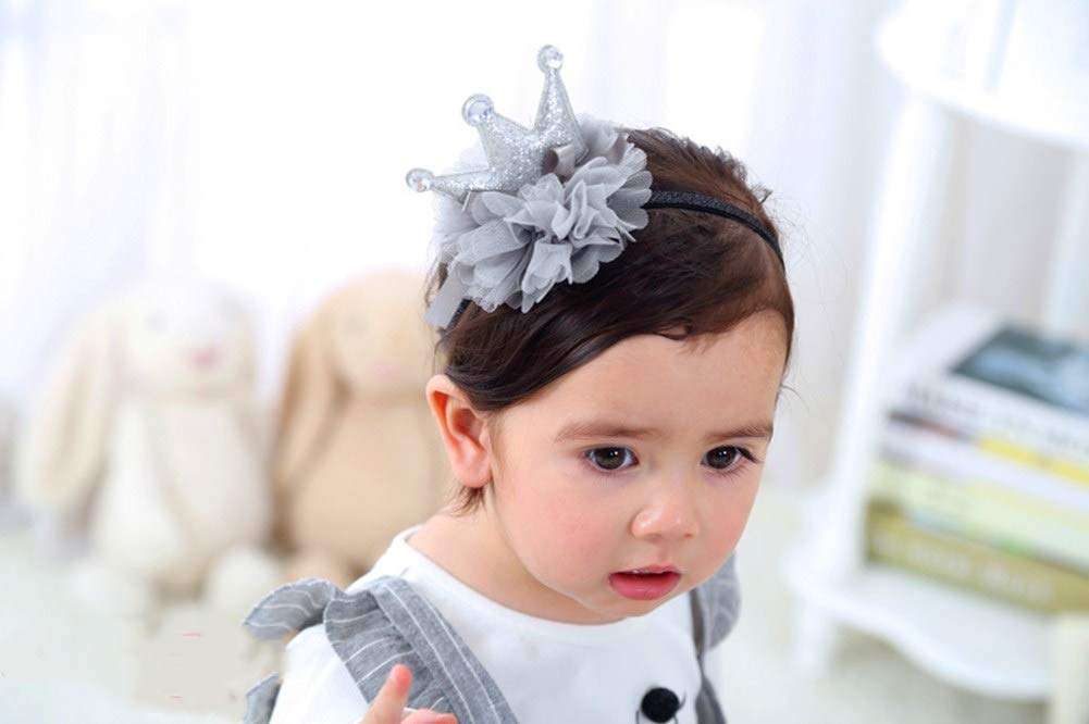 Children's Crown Tiara Baby Girls Birthday Headband Grey Hairband Super Cute Kids Hair Accessory Headwear 4