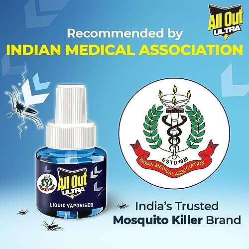 All Out Ultra Liquid Vaporizer, 3 Refills (45ml each) | Kills Dengue, Malaria & Chikungunya Spreading Mosquitoes| India's Only Mosquito Killer Brand Recommended by Indian Medical Association 5