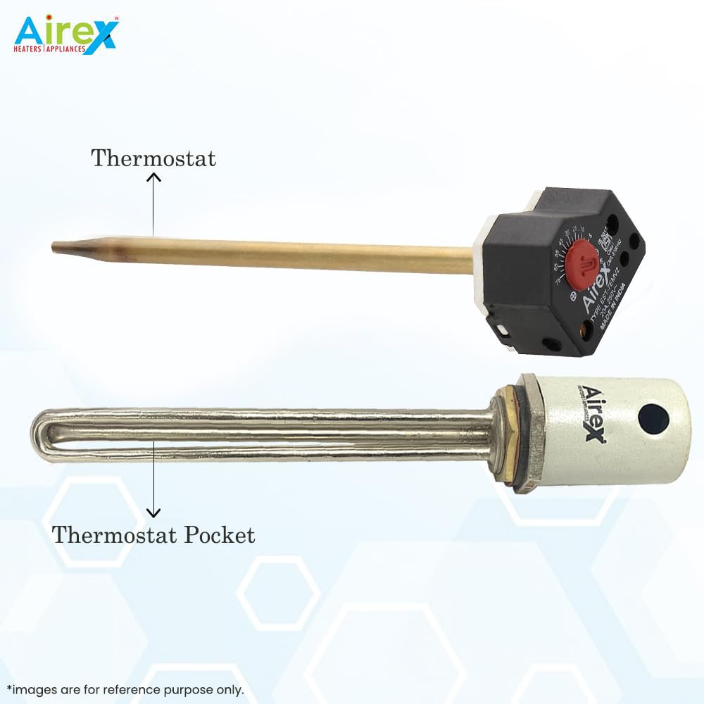 Airex Water Immersion Heater | 2 kW Stainless Steel Double Pipe Heating Element | 1.5-Inch B.S.P. Thread with 11-Inch Auto Cut-Off Thermostat (5–75°C) 4