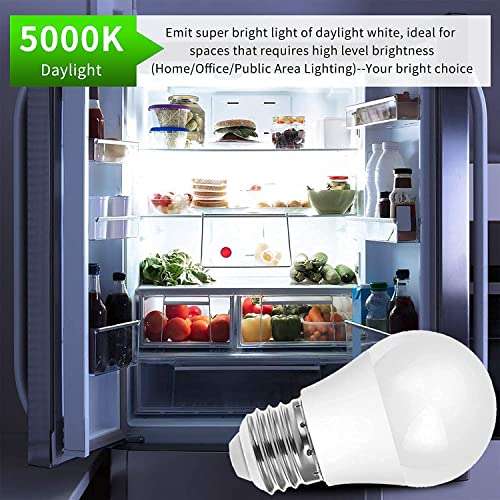 LED Refrigerator Light Bulb, 40 Watt Equivalent LED Appliance A15 Light Bulb 5000K Daylight for Fridge, E26 Base, Non-Dimmable, 6-Pack 5