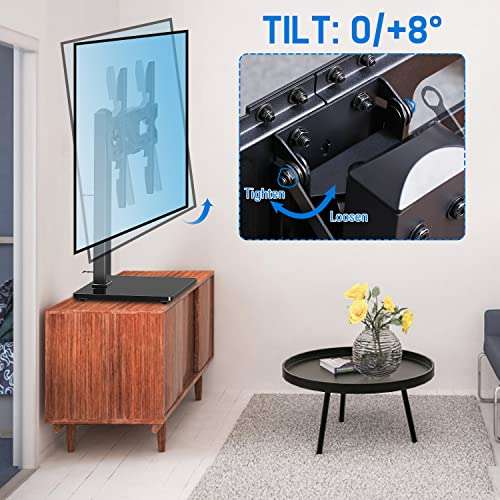 MOUNTUP Universal TV Stand, Table Top TV Stands for 37 to 65, 70, 75 Inch Flat Screen TVs, Height Adjustable, Tilt, Swivel TV Mount with Tempered Glass Base Hold up to 88lbs, Max VESA 600x400mm MU0031 3