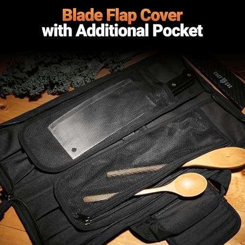 Chef Sac Chef Knife Roll Bag Travel Case | 8+ Slots for Knives & Tools | 2 Flaps with Cleaver & Mesh Pocket | Chef Knife Case for Professional & Culinary Work | Knives Not Included (Pink) 5