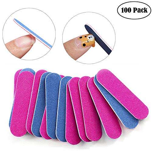 100 Pcs Mini Nail Files Bulk, Mwoot Disposable Double Sided Emery Board 180/240 Grit, Fingernail Nail File Buffer Set Manicure Tool for Natural Acrylic Fake Nails Home and Salon Use 6