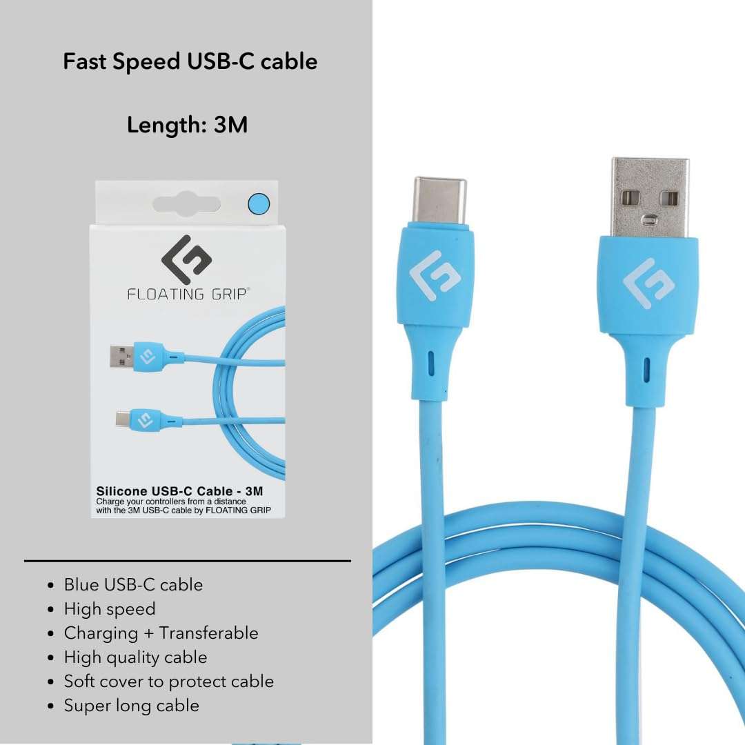 FLOATING GRIP USB C/USB A Charging Cable, 3M/10FT, Type c Fast Charging Cable with Data Sync, Compatible with PlayStation, Xbox & More (Blue) 6