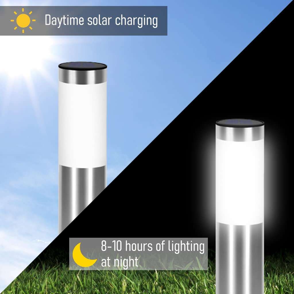 ELEPHANTBOAT® Solar Lights Outdoor Lawn Light Post Lamp LED Solar Powered Lights White Light Lawn Light Porch Light Path Way Lights, IP44 Waterproof Landscape Lighting for Garden 6