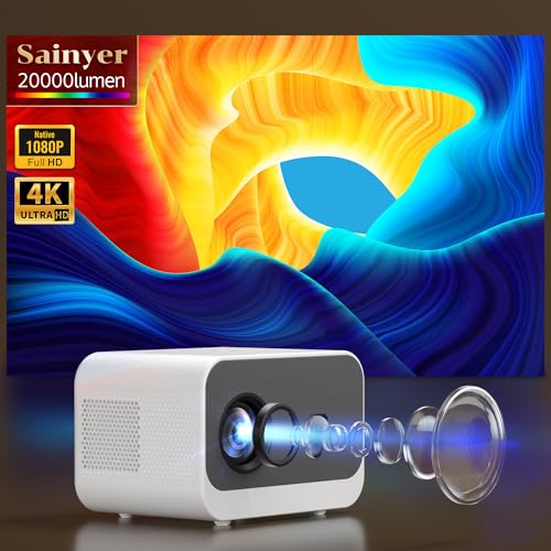 Mini Projector, 20000lm 4K Projector with WiFi Bluetooth Native 1080P, FHD 1080P HiFi Portable Outdoor Movie Projector Max 300”|ZOOM 50%|, TV Stick/HDMI/USB/AV/PS4/PS5/Laptop/Smartphone/Tablet Support 2
