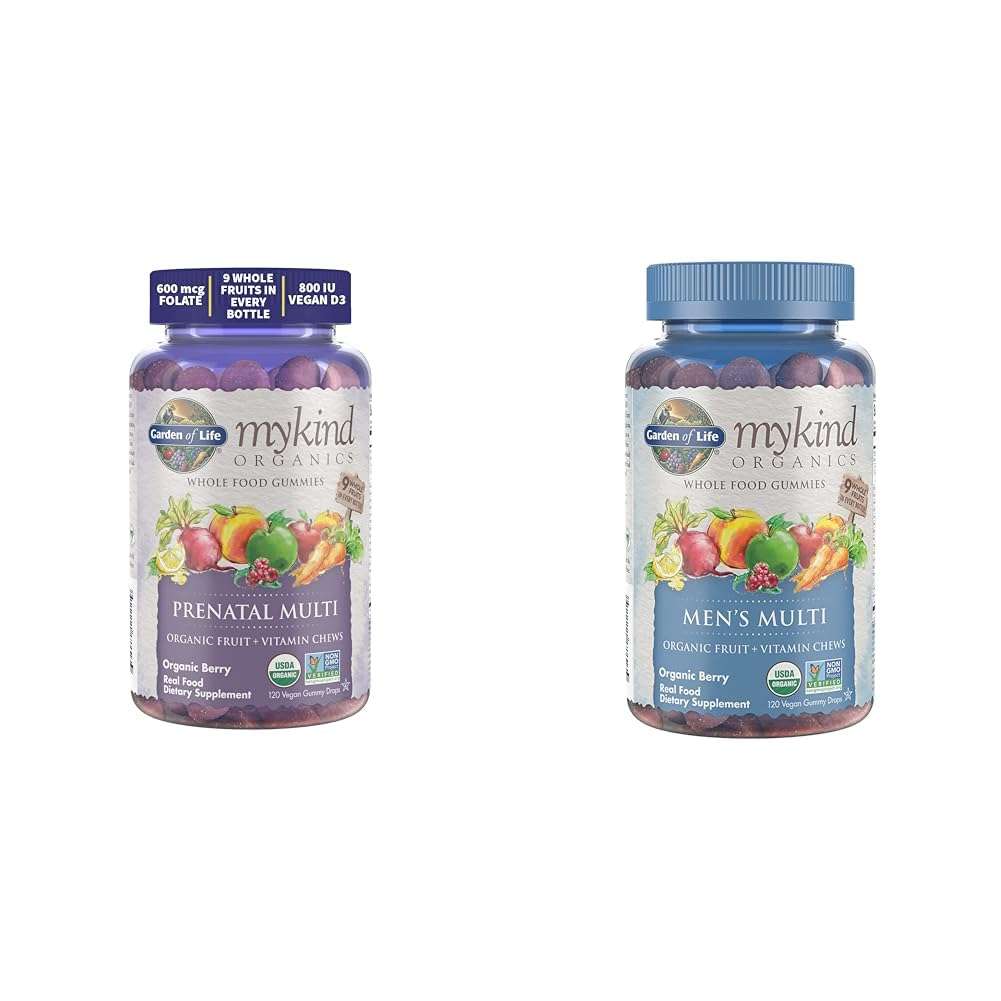 Garden of Life Organics Prenatal Gummies Multivitamin with Vitamin D3, B6, B12 & Organics Men's Gummy Vitamins Multi Berry, 120 Count 1