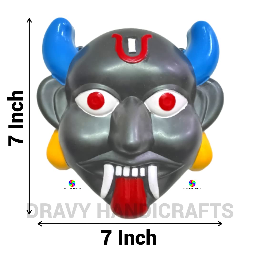 DRAVY HANDICRAFTS Nazar Battu for home entrance Evil Eye Protector Plastic Mask For Pooja Wall Hanging Nazar Suraksha Kawach for House Entrance, Office, Shops, Car, Truck (Size- 7X7 Inches) 4