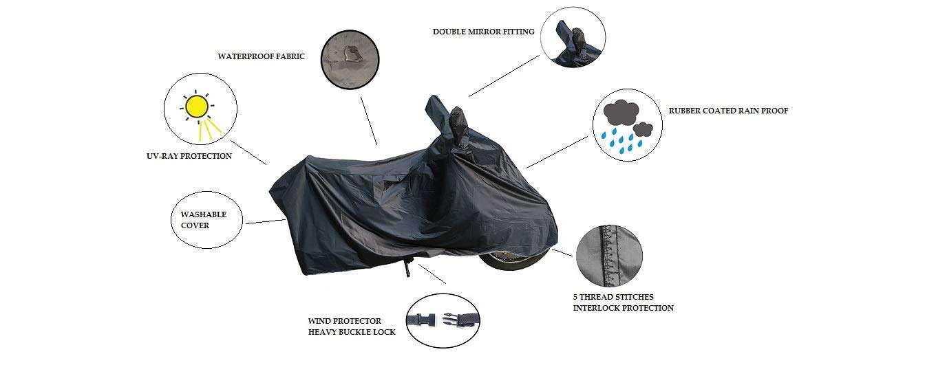 RiderShine Waterproof Scooty Body Cover for Honda Activa 5G Double Mirror Pocket with Over Lock Protection (Black) 4