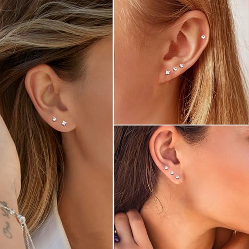 FIBO STEEL 316L Stainless Steel 2Pcs 16G 3mm CZ Inlaid Lip Rings Labret Monroe Nose Studs Helix Earring Piercing, 6mm Bar Length 4