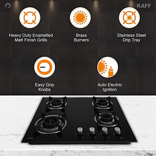 Kaff 4 Burner Glass Hob (Black, HBR 604A), 1 Piece 2