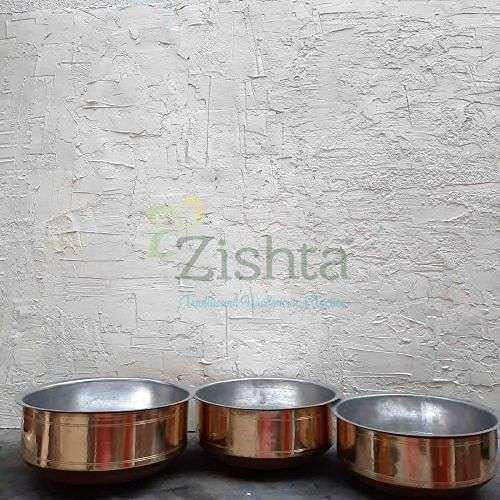 Zishta Traditional Wisdom in Practice Handmade Brass Cooking Pot Sarva - Extra Large, Pital Cookware, Utensil with Tin Coating | Kadai (Dia: 28cm, Cap: 4.75-5.0L, H: 12cm, 1.1 Kg) 4