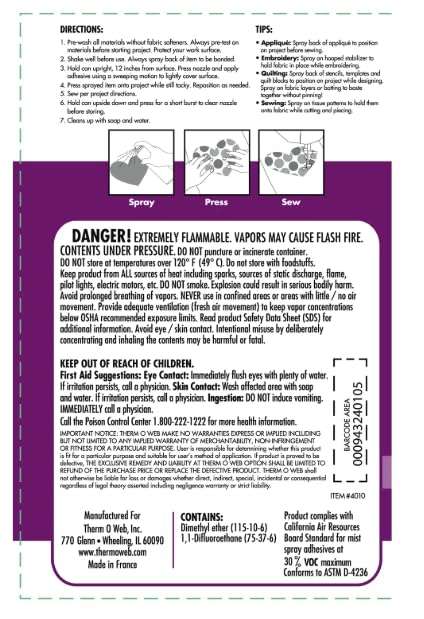 SpraynBond Quilt Basting Adhesive Spray – 7.2 oz – Temporary Fabric Bond for Quilting, Appliqué (Pack of 1) 3