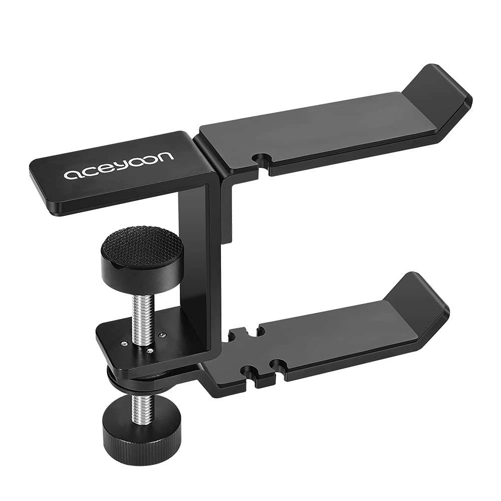 aceyoon Dual Headphone Hanger Holder Clamp Hook,360 Degree Rotating Headset Stand with Cable Organizer Under Desk,Aluminum Black Universal for Hanging Bag PC Gaming Accessories 1