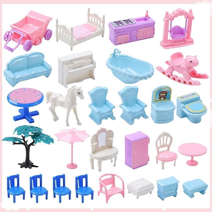 Pihura Dollhouse Building Toys, Playset with LED Lights, Movable Slides, Stairs, Furniture, Accessories, Dolls and Pets, Cottage Pretend Play House, DIY Creative Gift for Girls Toddlers (Medium) 6