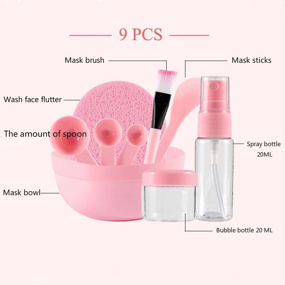 Smalibal 9Pcs Face Mask Mixing Bowl Set, DIY Facemask Mixing Tool Kit, Facemask Mixing Tool Sets with Face Mask Mixing Bowl Brush Stick Spatula Spoon Sprays Bottle 4