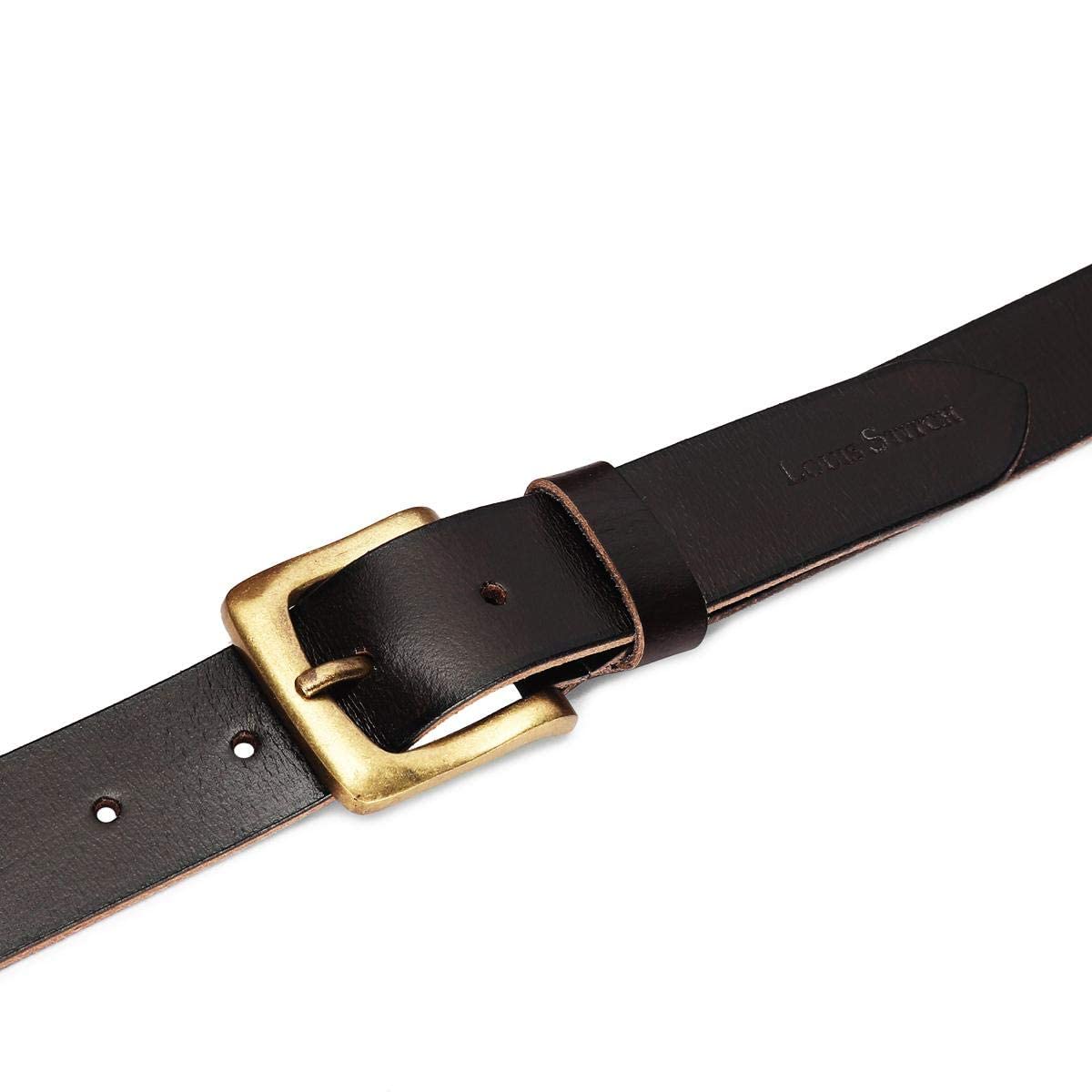 LOUIS STITCH Men's Rust Brown Italian Raw Leather Belt Premium Hand Padded Casual Belts for Men With Heavy Brass Buckle 1.5 Inch (38mm) (CAHPBB44) 5