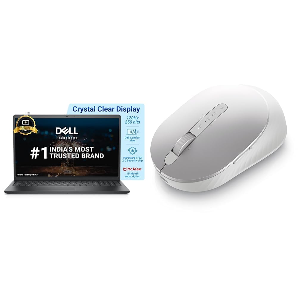 Dell [Smartchoice] Core i3-1215U, 12th Gen, 8GB RAM, 512GB SSD/FHD/Black + Dell MS7421W-Worlds 1st Rechargeable Mouse & 3 Connectivity 2X BT 1X W/L, 7 Buttons & 4000Dpi.