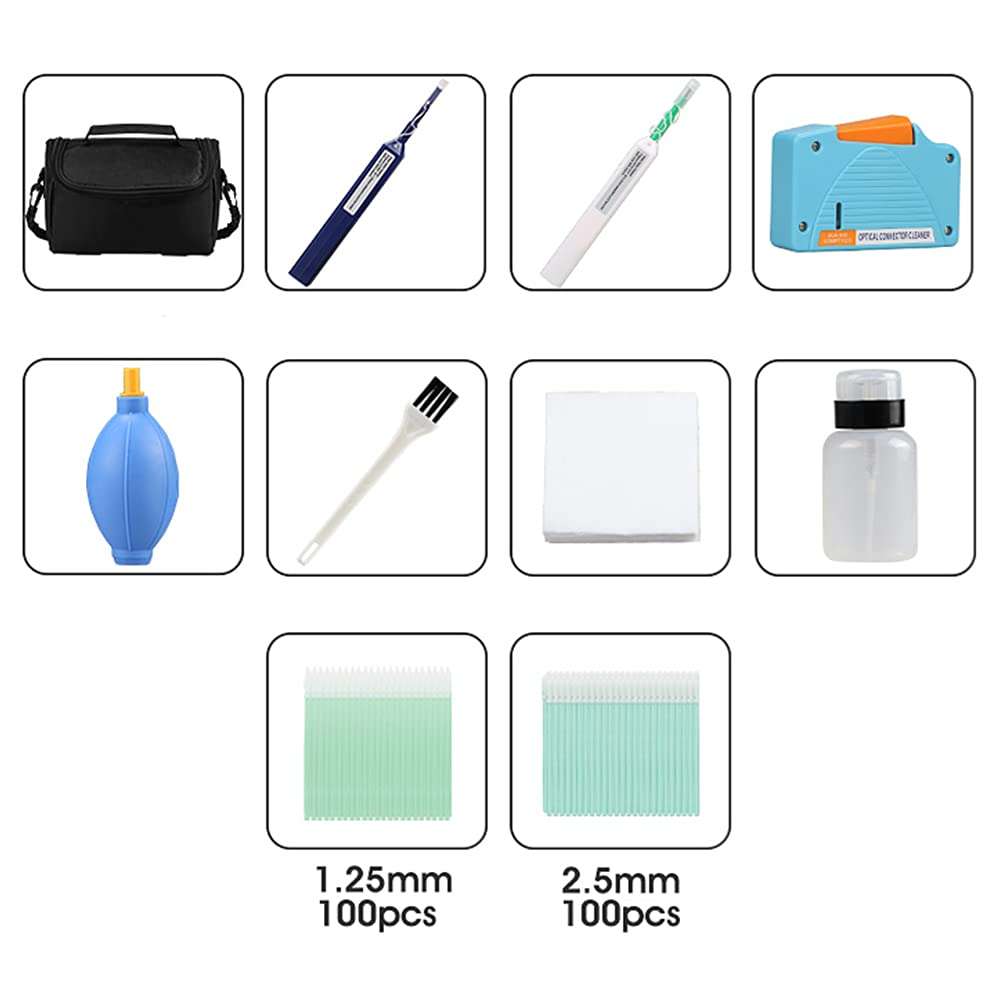 Yicizol Fiber Optic Cleaning Kit Optical Fiber Cleaner Tools with Fiber Cleaning Cassette for FC SC ST LC MU Connectors, 1.25mm/2.5mm Fiber Cleaner Pens, Cleaning Swabs Wipes (MK-200) 3