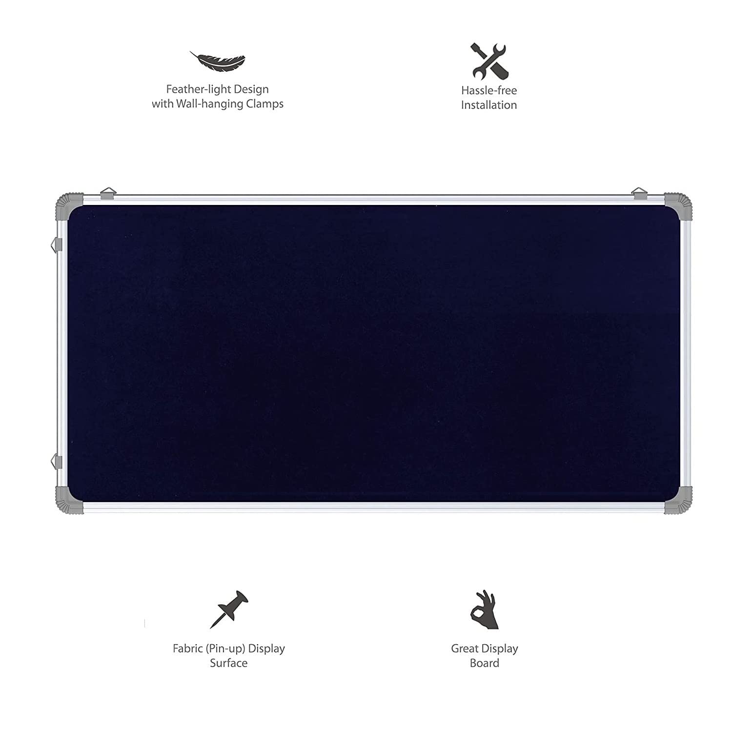 OBASIX Pin-up Bulletin Notice Board (1x2Feet) for School College Office|Classic Series Pin Up Board with 20 Push-pins|Natural Finesse Aluminium Frame|Blue 6