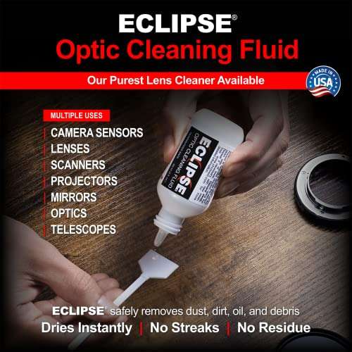 Eclipse Optic Cleaning Solution - Camera Lens and Digital Sensor Cleaner Fluid - Works with All Cameras, Binoculars, and Other Optical Products - Dropper Tip (59ml) - 2oz 2