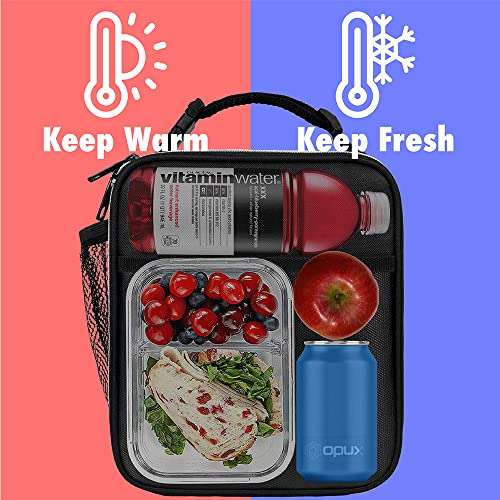 opux Premium Insulated Lunch Box, Soft School Lunch Bag for Kids Boys Girls, Leakproof Small Lunch Pail Men Women Work, Reusable Compact Cooler Tote Lunchbox for Office Adult, Black 2