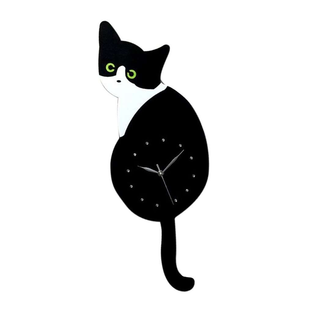 3D Tail Wagging Cat Dog Wall Clock Silence Clock Bedroom Home Decoration Green Eye Cat 6