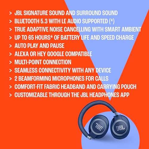 JBL Live 770NC - Wireless Over-Ear Headphones with True Adaptive Noise Cancelling with Smart Ambient, Up to 65 Hours of Battery Life, Comfort-fit Fabric Headband & Carrying Pouch (Black) 6
