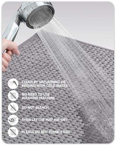 Color&Geometry Grey Bath Room Runner Rug - Non-Slip, Absorbent, Quick Dry, Thin, Washable - 20"x47" Long Bathmat Gray Chenille Carpet for Floor, Shower, Bathtub, Vanity 5