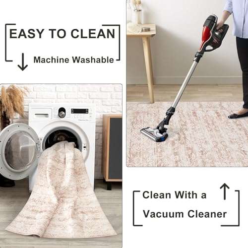 Uphome Boho Runner Rug 2x6, Washable Pink Cute Kitchen Runner Rug, Vintage Soft Non-Slip Bathroom Rugs, Oriental Distressed Tribal Floral Throw Carpet for Hallway Bedroom Entryway 4