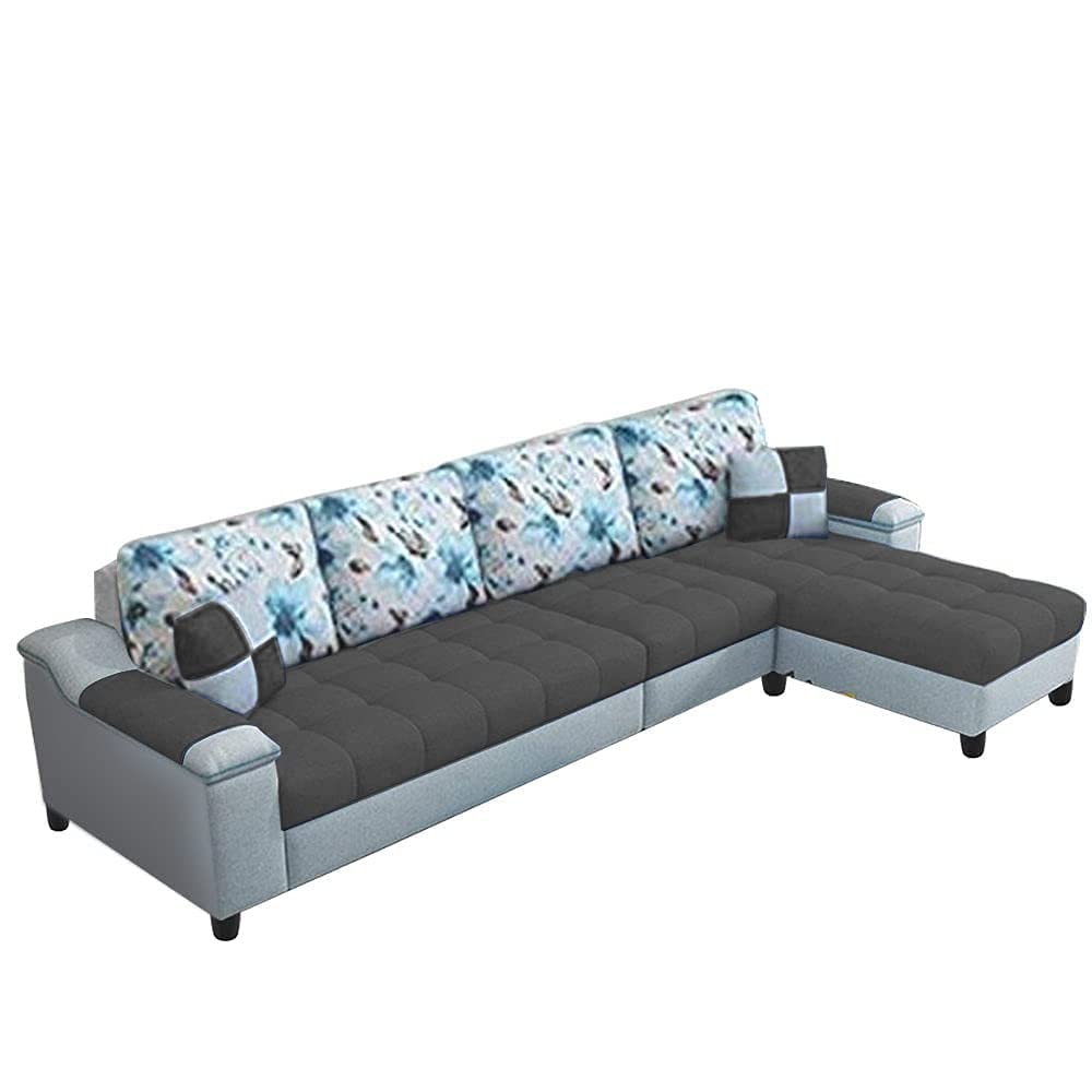GRAPEWOOD - Gape RHS 6 Seater L Shape Sofa Set for Living Room (Dark Grey & Grey Fabric) 3