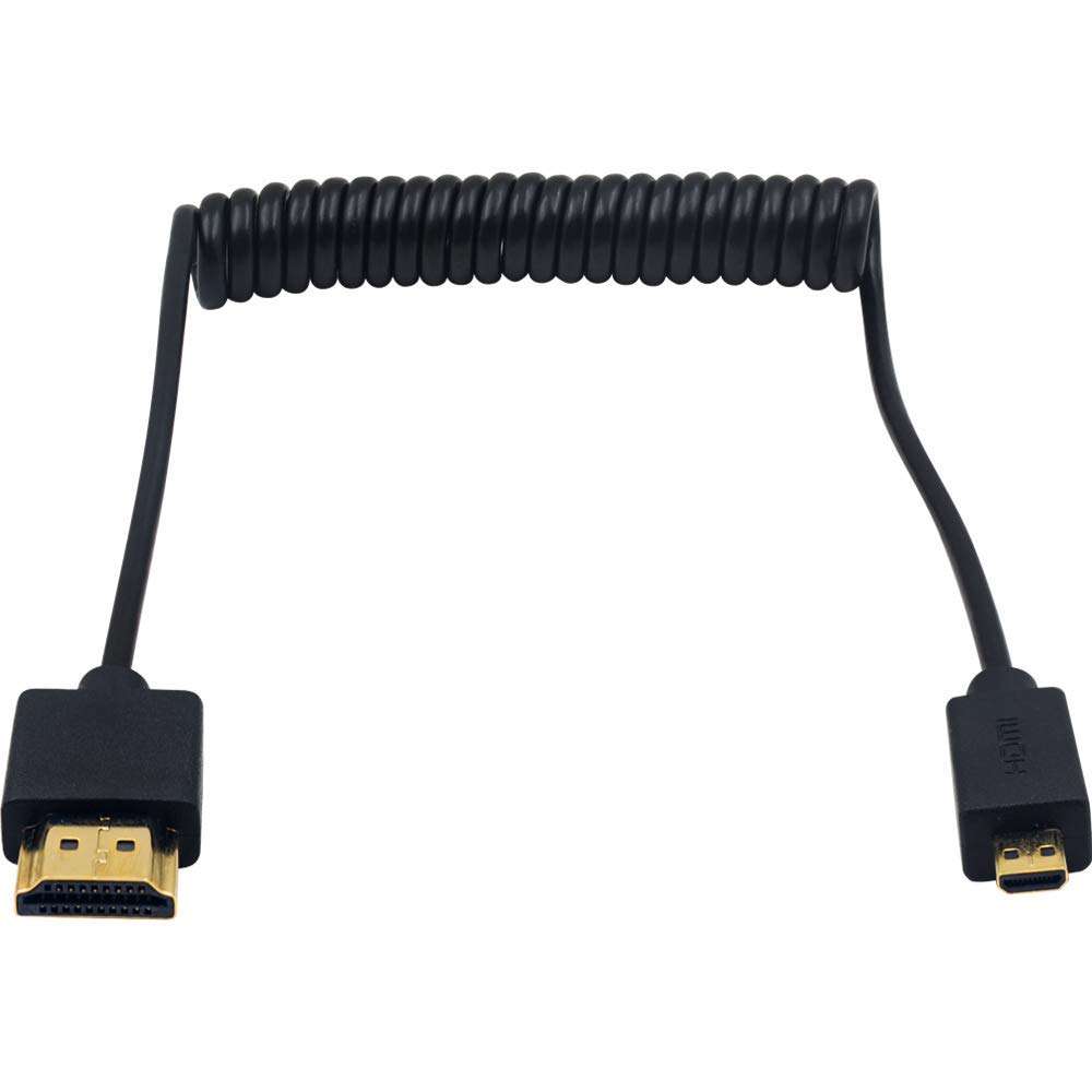 Duttek Micro HDMI to HDMI Coiled Cable 1FT-4FT, HDMI to Micro HDMI Adapter Cable Extreme Slim/Thin 4K, 3D for Camera, Raspberry Pi 5 4, GoPro Hero 7/6 1