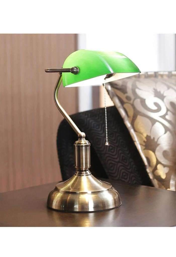 Green Table Lamp with Antique Brass Finish Base of Study Lamp for Computer Work Reading Writing Drafting Crafting Bookkeeping Sewing Knitting & Painting 5