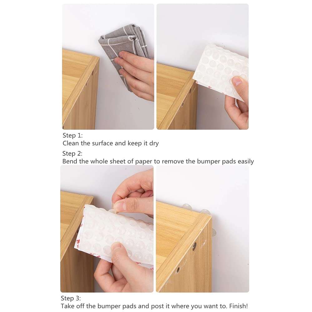 100 PCS Round Clear Adhesive Bumpers Combo, Cabinet Door Rubber Bumpers, Self Adhesive, Sound Dampening, for Drawers, Table Tops, Cupboard, Picture Frames, Glassware and Furniture 4