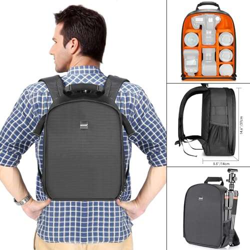 Neewer Camera Backpack Bag for Photographers - Waterproof & Shockproof with Partition, DSLR & Mirrorless Camera Insert Case for Lens, Flash & Accessories (Orange Interior) 2