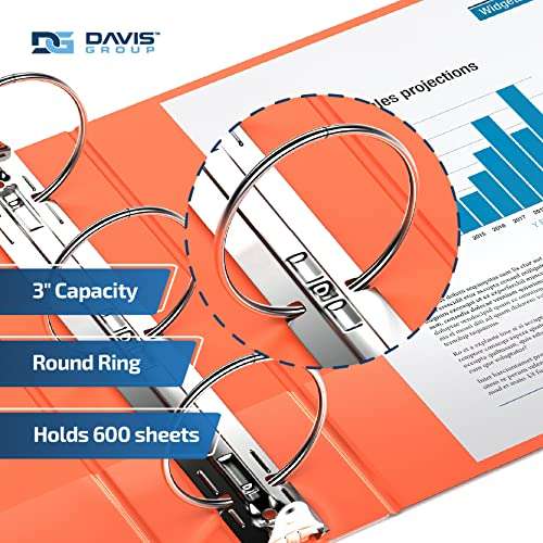 Premium Economy 6-Pack 3-Ring Binders for School or Office, Round-Ring Binders, 3 Inch, Orange 3