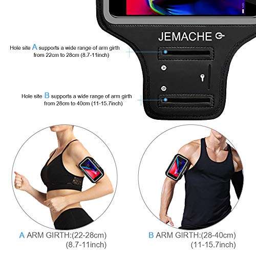 JEMACHE Phone Armband for iPhone 6/6S/8/7 Plus, Gym Running Workout Exercise Holder Arm Band Support Touch ID Access (Black) 5