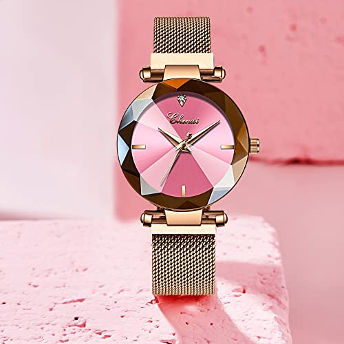 MASTOP Luxury Women Watches Analog Quartz Watch Bracelet Watch Mesh Band Waterproof Wrist Watches for Ladies, Pink, Quartz Watch 3
