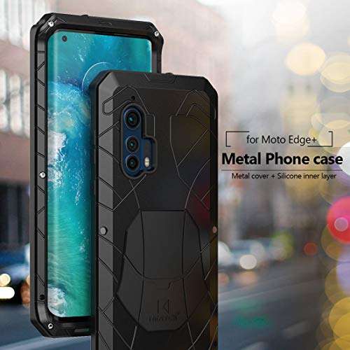Foluu for Moto Edge+ Case, for Moto Edge Plus Case, Aluminum Metal Shockproof Bumper Frame Case Soft Rubber Silicone Military Heavy Duty Hard Case for Motorola Moto Edge+ 2020 (Black) 2