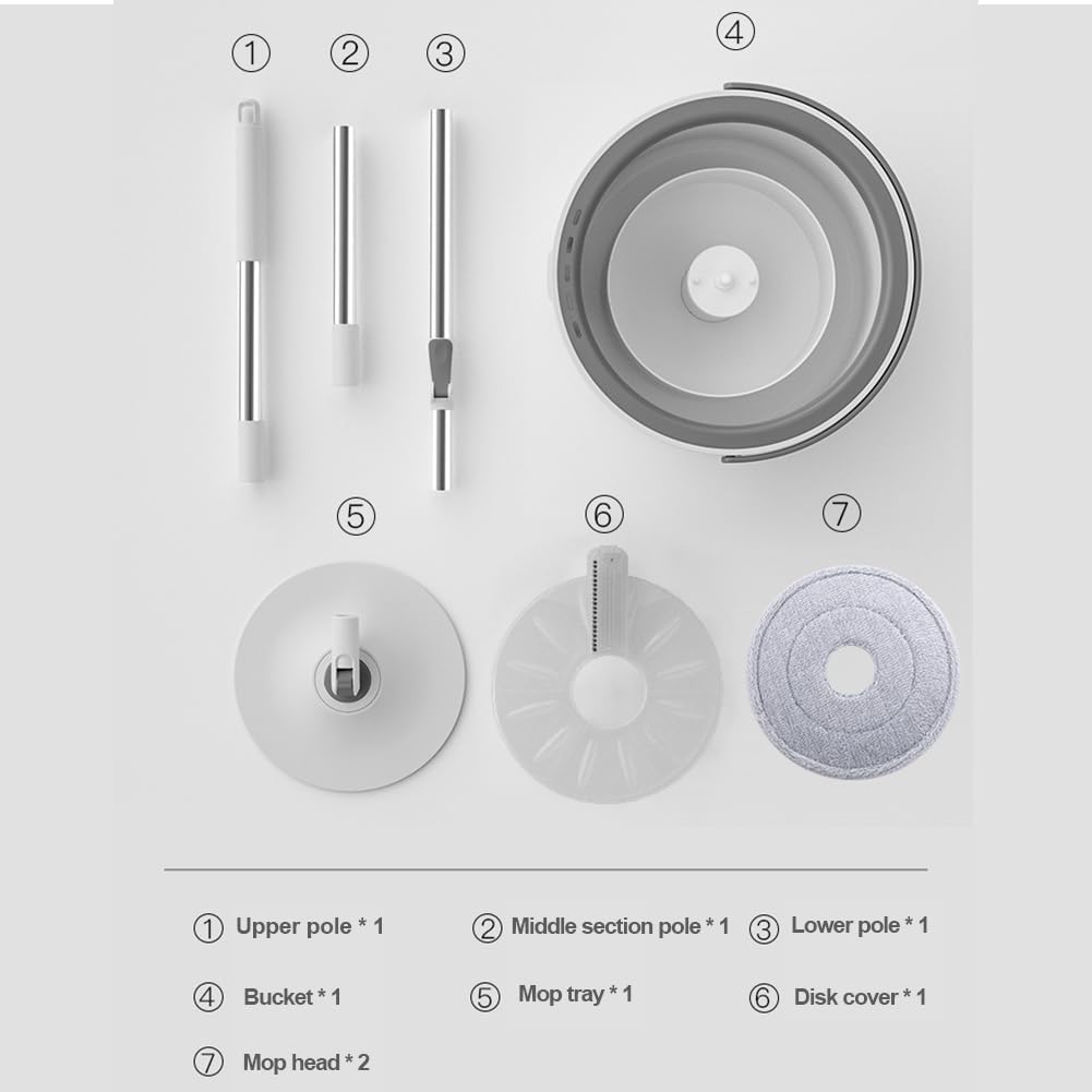 Mevigo Spin Mop with Bucket Deluxe System for Floor Cleaning - 360° Flexible Mop with Self Separation System with 2 Pcs Reusable Microfiber Pad Home, Kitchen, Bathroom & Office -White 6