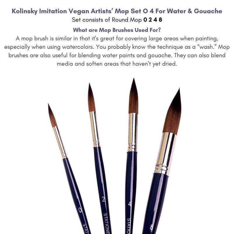 Stationerie Synthetic Mop Brush for Painting - Premium Watercolor Set for Artists With Holder, Handmade Cruelty-Free Paint Brushes (0, 2, 4, 8)(Blue) 5