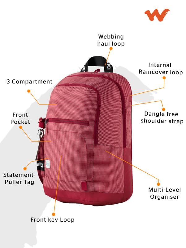 Wiki Polyester 30.5L 2 Compartments Backpack/Bag For Boys and Girls Kids | Spacious Lightweight Bag with Comfortable Padded Shoulder Strap(12976_Red) 6