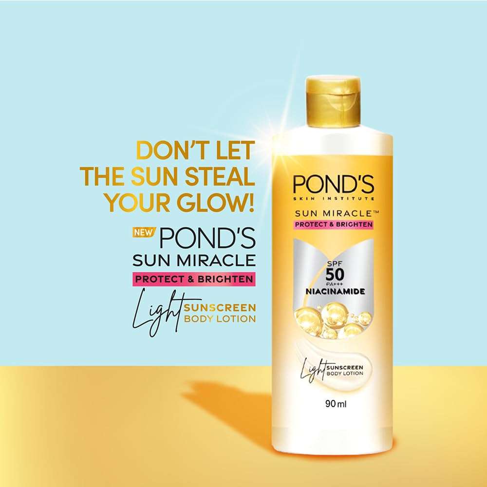 POND'S SUN MIRACLE SPF 30 PA+++ LIGHTWEIGHT SUNSCREEN BODY LOTION, PROTECTS FROM UVA/UVB RAYS, 1% ACTIVE NIACINAMIDE, NO WHITE CAST-180ML 4