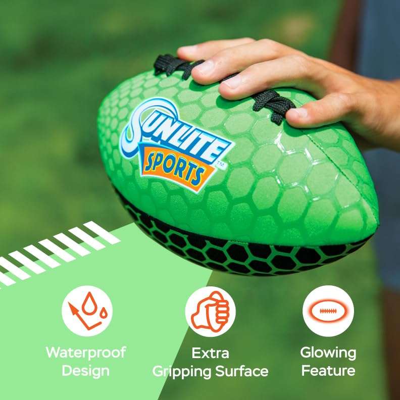 Sunlite Sports Glow in The Dark Waterproof Football, Light Up at Night Outdoor Play, Pool Beach Lake Park Water Toy, for Kids Children Teens Adults 3