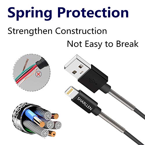 iPhone Charger Cable Sharllen Spring iPhone Lightning Cable 5Pack 6FT USB Fast Charging & Data Sync Cord Long iPhone Charging Cable Compatible iPhone Xs/Max/XR/X/8/8P/7/7P/6/6S/SE/iPad/iPod Black 3