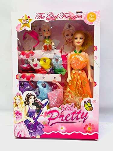 EEEZEEE Pretty Girls Princess Baby Doll Toy Set with Accessories and Dresses for Kids, Girls Doll playset 1