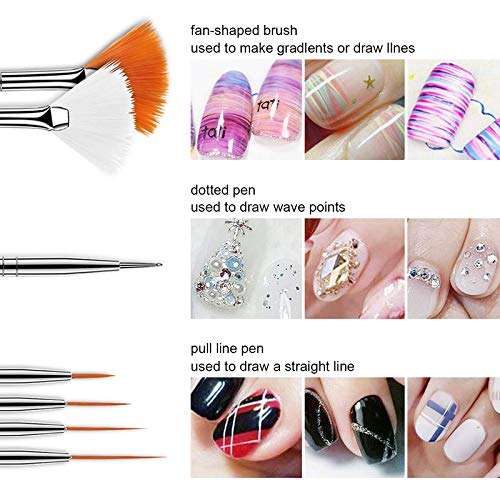 Trendy Club 15pcs Nail Art Painting Brush Set, Acrylic Nail Art Design Painting Drawing Polish Brush Pen Tools UV Gel Pen Different Pen Brushes DIY Nail Art Decoration Accessories(White) 4