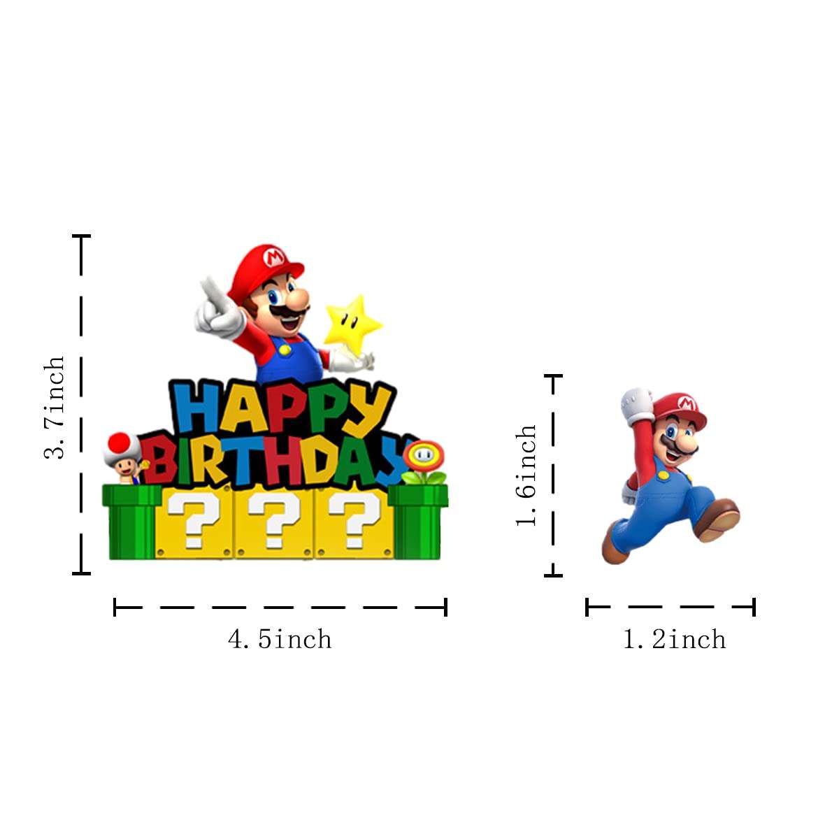 7pcs Acrylic Super Mario Happy Birthday Cake Topper, Mario Bros Smash Cake Topper, Super Mario Party Supplies for Children 6