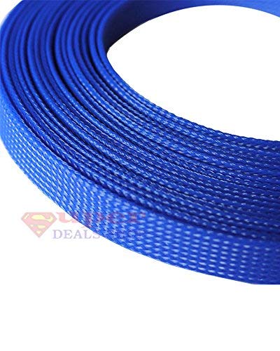 Cable Management Cord Organizer Protector Wire Loom 1/4" Inch 50 FT Blue Braided Cable Organizer Expandable Cord Cover Super-Deals-Shop 2