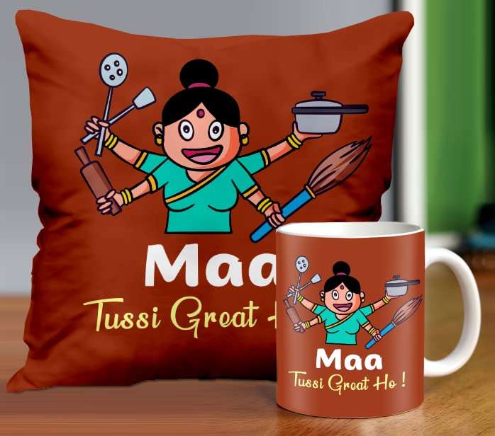 ME & YOU "Maa Tusi Great Ho Printed Cushion for Mother/Mom Hamper |Cushion with Coffee Mug Gift for Mom | Mother Day Combo Mummy Gift |Gift for Mom 1